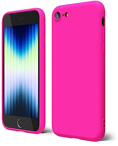 oakxco for iPhone SE Case 3rd Generation 2022/2020/2nd Silicone, iPhone 7/8 Case, Neon Bright Solid Color, Soft Rubber Gel Elegant Thin Slim TPU Matte Smooth Cover for Women Girl Cute, Hot Pink