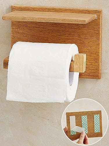 DEKAZIA® Klopapierhalter Holz mit Ablage – Toilettenpapierhalter & WC Rollenhalter aus Mango – Klorollenhalter ohne Bohren, Selbstklebend für Bad & Wandmontage