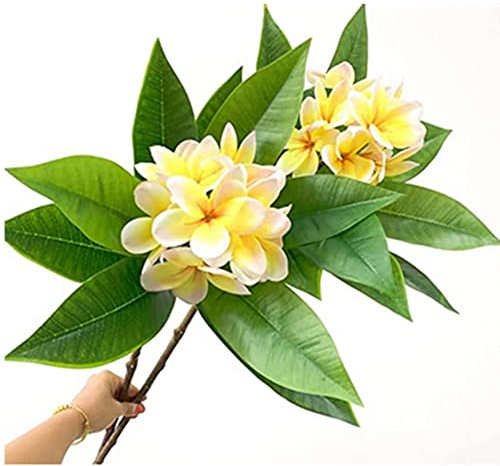 OUKEYI Lot de 2 Fleurs de frangipanier artificielles réalistes au Toucher réaliste pour Maison, fête, Bouquet de Mariage, décoration d'intérieur (Jaune)