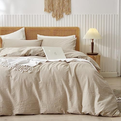 Lanqinglv Bettwäsche 135x200 cm 4teilig Baumwolle Beige,ÖKO-TEX Bettwäsche-Set,2 Bettbezug 135x200 cm mit Reißverschluss und 2 Kissenbezug 80x80cm