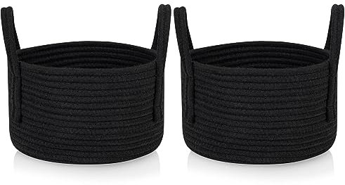 CubesLand Niedlicher kleiner schwarzer Korb, Baby-Kinderzimmer-Korb, gewebte Aufbewahrungskörbe für Regal, weicher Aufbewahrungskorb für Katzenspielzeug, Würfel-Organizer, Heimdekoration, 24 x 14 cm