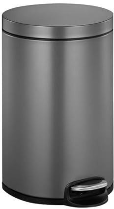 PROREGAL Treteimer mit stilvollem Pedal, leise schließendem Deckel & Kunststoffinneneimer | 8 Liter, HxBxT 35,5x22,6x30cm | Platin