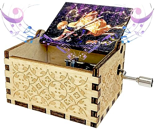 DIUKES Hölzerne Spieluhr,Handkurbel Spieluhren,Antike Geschnitzte Holz Musik Box,Hand Crank Music Boxes,Vintage Spieluhr Spielzeug,Geburtstag Halloween Weihnachten, Holzfarbe