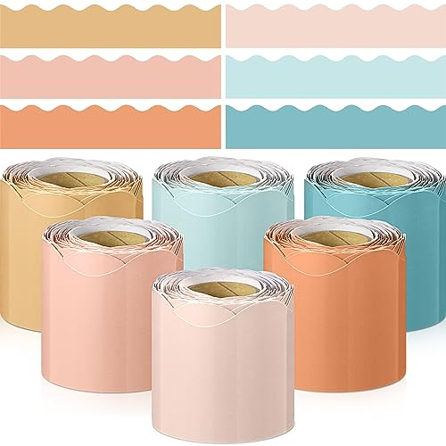 TaoBary 60 m Boho-Pinnwand, groovig, 6 Rollen, bunt, Klassenzimmer, gewellter Rand, Sommer-Pinnwand, Dekorationen für Schule, Whiteboard, Kork, Poster, Kreidetafel, Wand