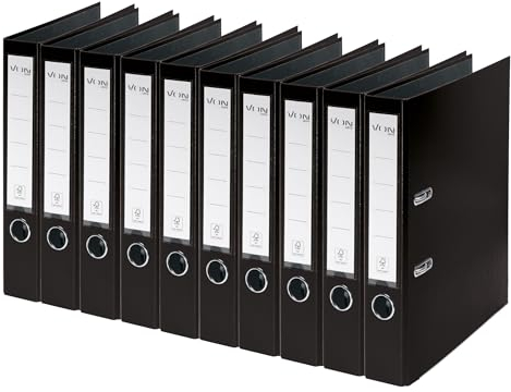 Leitz VON Ordner A4, 10er Pack, Karton mit Kunststoffeinband, 50 mm Rückenbreite, Für 350 Blatt, Blauer Engel & FSC-zertifiziert, Für Schule, Studium & Zuhause, Schwarz, 10560095