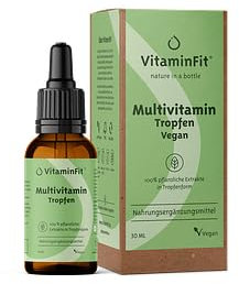 VitaminFit Multivitaminico Gocce – 14 Vitamine & Minerali – Liquido, Vegano & Senza Zucchero – Per Bambini e Adulti – Neutro nel Gusto – 30 ml