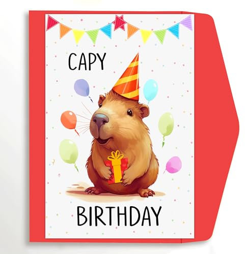 popmazing Lustige Geburtstagskarte, niedliche Capy-Geburtstagsgrußkarte, Capybara Bday Wortspiel, Happy Birthday Karte für Sie und Ihn