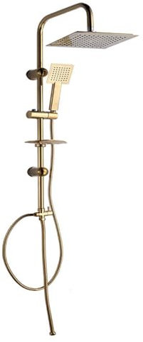 Vetrineinrete® Colonna doccia moderna saliscendi con soffione quadrata doccetta telefono e portasapone per box doccia oro