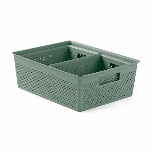 TATAY Aufbewahrungsbox Bohol Robuster Kunststoff Set mit 3 Organizer-Boxen | Aufbewahrungsbox Haushalt | 3-teiliges Set | 30x39x13,5 cm | Optimale Belüftung | Integrierte Griffe, Grün