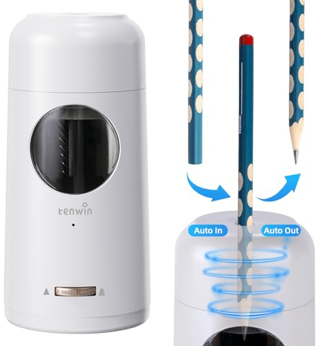 tenwin Vollautomatischer elektrischer Bleistiftspitzer, wiederaufladbarer Bleistiftspitzer mit Behälter für Buntstifte von 7-11,5 mm, tragbar und sicher für Haus, Büro, Schule (weiß)