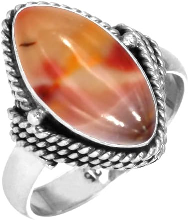 Perle, Bernstein, Granat, Mondstein Marquise Handgefertigter Ring Echt 925 Sterling Silber Boho Natur Edelstein Schmuck für Frauen