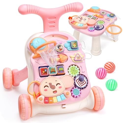 CUTE STONE Lauflernhilfe für Mädchen, 2-in-1-Sitz-Steh-Lern- und Aktivitätszentrum, Laufen lernen, frühes Laufspielzeug für Kleinkinder