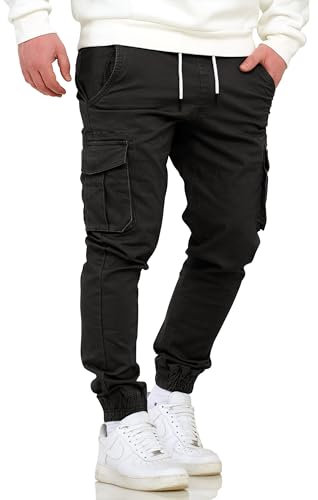 Soulstar Herren Jogger Cargohose Jeans-Hose Gummizug Stretch Männer Freizeithose S2_C-70-Black-W30