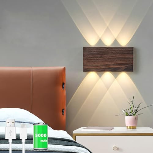 Akku Wandlampe, mit Touch Control Schalter LED Magnetisch Akku Wandleuchte 5200mAh Kabellose Wandlampe 3 Modi Helligkeitsstufen, ideal für Loft Flur Schlafzimmer (Walnuss)