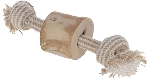 Kerbl Pet Hantel Kaffeeholz, Hundespielzeug, Kauspielzeug, 20cm, Holz, Jute, Baumwolle, Hunde, koffeinfrei, splitterarm, Zahnpflege