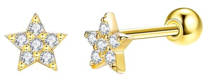 Ohrstecker Silber 925, Ohrstecker Damen Gold Pentagramm Zirkonia Ohrringe Damen 0.5 cm