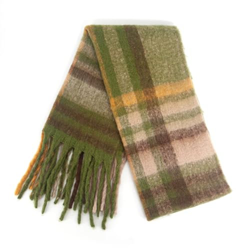 DiaryLook Karierter Warmer Deckenschal für den Winter, Lange Damen-Schals, kariert, weich, Wolle, Tartan-Schal für Frauen,Green Plaid