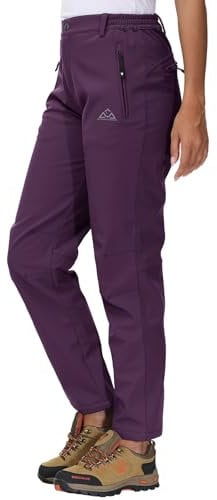 YSENTO Damen Softshellhose Winter Wanderhose Skihose wasserdichte Warm Gefüttert Thermohose Outdoorhose Trekkinghose(Lila,XS)