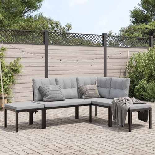 Keyroto 4-TLG. Balkon Sofa Lounge Sofa Lounge Loungemöbel Gartenmöbel Terrassenmöbel Balkonmöbel Gartenlounge Gartenlounge Set mit Kissen Schwarz Stahl