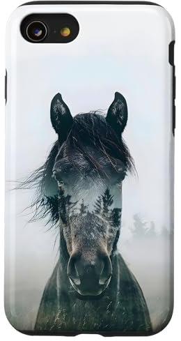 Dennex Designs iPhone SE (2020) / 7 / 8 Misty Wild Horse Forest Case - Rugged, Polycarbonate & TPU, Animal Print, Light Natural Shade
