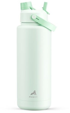 POWCAN 40 oz Insulated Water Bottle with 2-in-1 Straw and Spout Lid, Keep Cold 24H, Leak-Proof, BPA-Free, Double Wall Stainless Steel Water Bottle for Sports, Gym, Travel, and School (Mint)