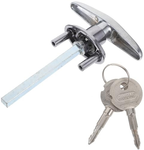 ANDRESLAD 1 Juego cerradura de puerta abatible cochera manija de puerta de garaje con cerradura llave equipo herrajes para puertas de cobertizos bloqueo de eje largo alambre de acero Silver