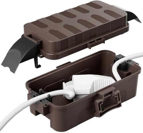 RESTMO IP55 wasserdichte Kabelbox mit abnehmbaren Schildabdeckungen, Wetterfeste Elektrobox für Verlängerungskabel, Gartensteckdosen, Zeitschaltuhr außenbereich (15cm×8,1cm×4,5cm) - Braun