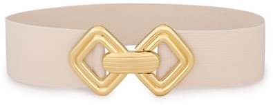 VONMELLI Damen Breiter Elastischer Gürtel Vintage Dehnbares Taillengürtel mit Retro Goldschnalle für Kleider Beige Passform Taillenumfang 83-92CM
