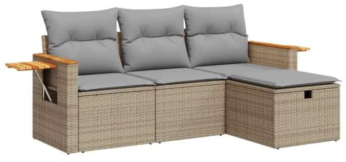 vidaXL 4-TLG. Garten-Sofagarnitur mit Kissen Beige Poly Rattan, Outdoor Sofa Set, Outdoor Sofagarnitur, Garten-Lounge-Set, Garten Sofagarnitur