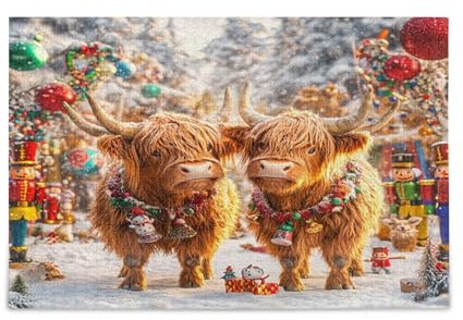 Ewusp Christmas Highland Cows Puzzles 1000 Pieces for Adults Challenging and Brainteasing Jigsaw Puzzles Educational Games for Birthday