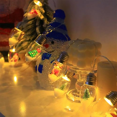 Stringa di luci a LED per albero di Natale con neve, luci a LED per albero di Natale, alimentate a batteria, per la decorazione natalizia della casa (10 lampadine)