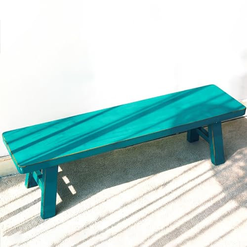 Massivholz Rustikale Eingangsbank Armlos und Kurze Höhe Ideal für Flur Schlafzimmer Wohnzimmer und Esszimmer Blau Holz Küchenbank