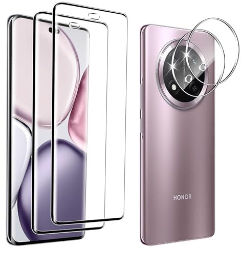 Hengnewro 2 Pièces Verre Trempé pour Honor Magic 7 Lite avec 2 Pièces Caméra Arrière Protection Accessoire, 9H Dureté, Anti-Rayures, Sans Bulles Protection écran