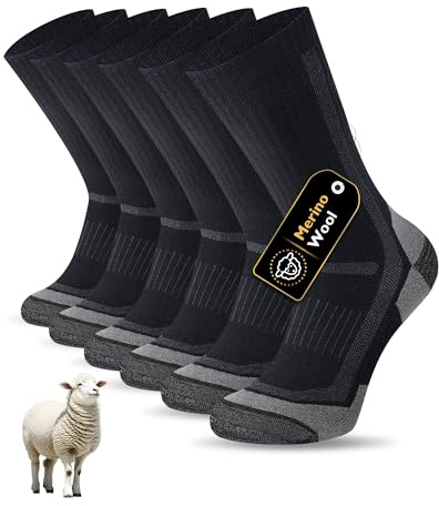 SockWaddles Chaussettes Randonnée Mérinos Homme & Femme, 3 Paires | 50% laine mérinos, gestion de l'humidité, semelle rembourrée et bande élastique sous le pied; pour randonnée et travail