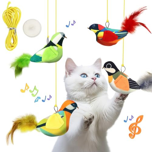 Set de Jouets Interactifs pour Chats Oiseaux Crichetants | 4/2 Pcs avec Catnip, Son Réaliste & Plumes en Plush | Stimulation de Chasse & Jeu pour Chatons (Moyen, 4PC)