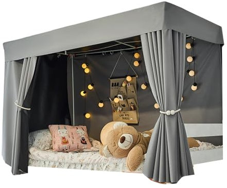 LUNCHS Bettvorhang Hochbett Verdunkelnd Und Atmungsaktiv für Fabrik-Schlafsaal Mit Zubehör Vorhang Hochbett Staubdicht(Curtain*3+top,Gray_1.2M)