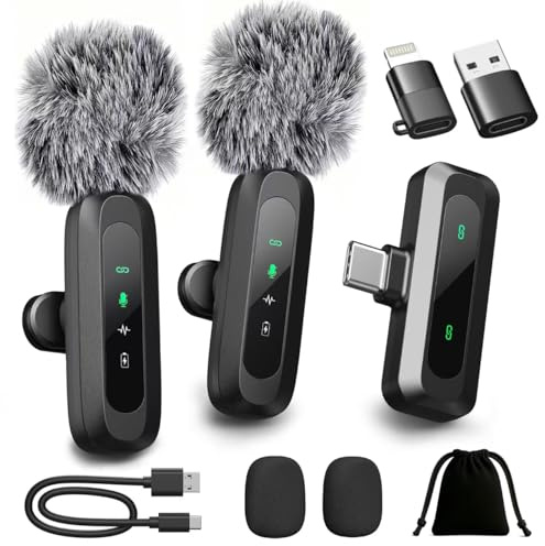 Verbessertes Mini-Mikrofon mit LED-Anzeige, kabelloses Lavalier-Mikrofon für iPhone, HD-Geräuschunterdrückung, tragbares Ansteckmikrofon für die Aufnahme von Video-Podcasts, Vlogg,