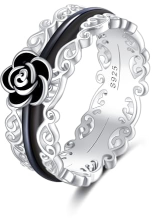 VONALA Ein Schwarze Rose Ring für Frauen 925 Sterling Silber Vintage Blumen Fidget Ring Angst Gothic Spinner für sie
