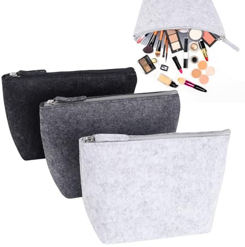 3 Stück Filz Kosmetiktasche,Große Größe Make Up Tasche mit Reißverschluss,Reise Rohlinge Kulturbeutel zum Beplotten Tasche,Schminktasche Kosmetikbeutel Multifunktion Filztasche(24 x 15 x 6 cm)
