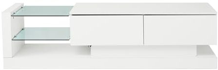 infirack Elegante mueble de TV blanco brillante - 1,4 metros de largo, iluminación LED de 16 colores, superficie de TV de 60 pulgadas - Un mueble que combina elegancia y funcionalidad