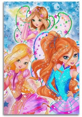 NJRHWKN Poster decorativo da parete su tela, motivo: Winx Club, serie TV a tema anime, poster decorativo moderno, per camera da letto, 30 x 45 cm