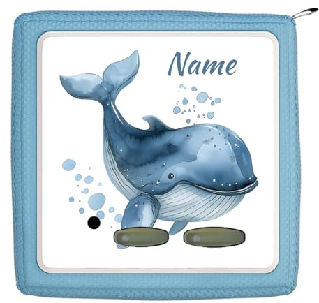 Bambinella Set - Motiv: Wal in Aquarelloptik - Schutzfolie für Toniebox und Ladestation - personalisierbar - sowie Namensticker Klebeetiketten