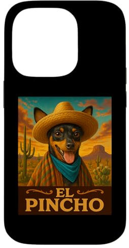 Miniatura Pinscher El Pincho Wild West Cowboy Western Dog Carcasa para iPhone 14 Pro