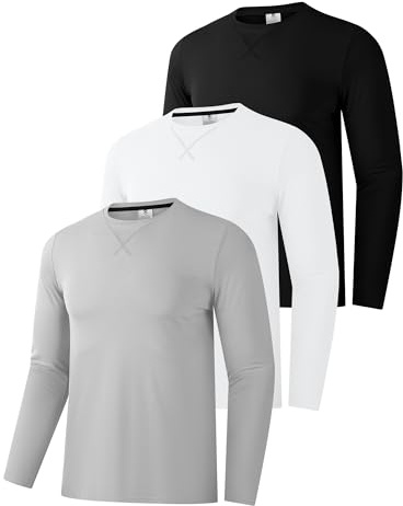 Men's 3 Pack Cotton Shirts, Long Sleeve Crewneck Casual Tees, Classic Regular-fit Shirt Winter Basic TopsBlack/White/Grey 01-M