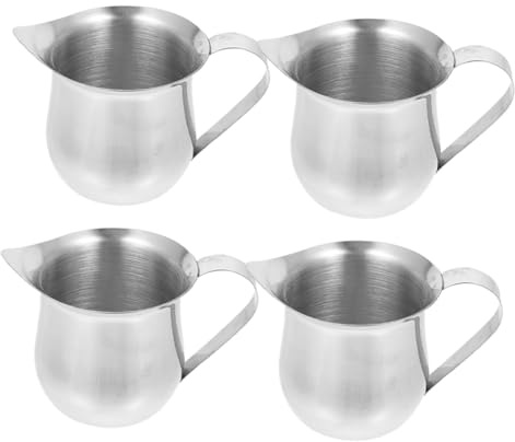 INOOMP 4pcs Stainless Steel Milk Frothing Pitcher Small Cream Frothing Cups Espresso Coffee Milk Jug for Parties and Home Use