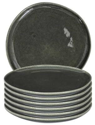 AltoBuy Set de 6 Assiettes à Dessert en céramique au grés du Temps Vert (Ø21cm) - Maka