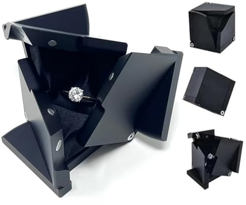 YUPZAR Mechanische Ringbox Schwarz Aluminium Ringetui mit Einhand-Öffnung Samteinlage Ø6cm Ring Aufbewahrungsbox Verlobung Heiratsantrag Hochzeit Schmuck Präsentationsbox Männer Frauen Geschenkbox
