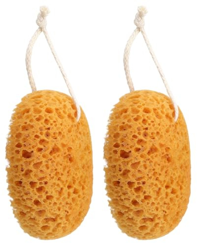 TIESOME Lot de 2 éponges naturelles pour la douche, 15,5 cm, éponge exfoliante en nid d'abeille, avec cordon, nettoyage en profondeur, accessoire de douche ultra doux pour femmes, hommes, peaux