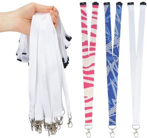 SUPERFINDINGS 50 Stück Sublimations Blank Lanyards Polyester 87.5x2cm Weißes Strap Mit Zinklegierung Hummerschloss Für Heat Press DIY ID Badge Schlüsselanhänger Lehrer Büro Messe