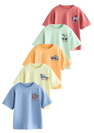 NEXT Jungen T-Shirt mit Kleiner Grafik und kurzen Ärmeln, 5er-Pack